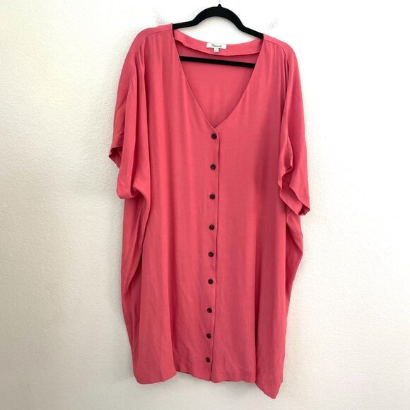 Madewell Womens Plus 3X V Neck Button Up Dress Rose Pink Short Sleeve - Picture 2 of 9